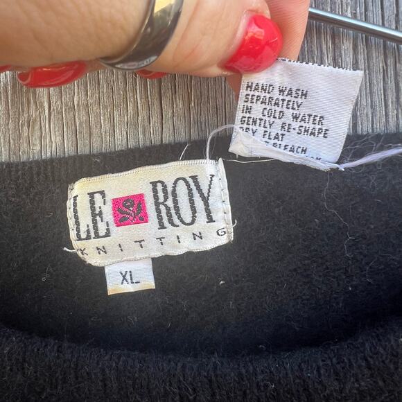 Vintage 80s Le Roy Knitting Lambswool Angora Floral 3-D Embroidery Sweater XL - Picture 5 of 5